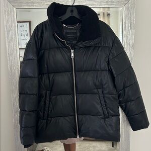 Sanctuary Black Leather Puffer Jacket